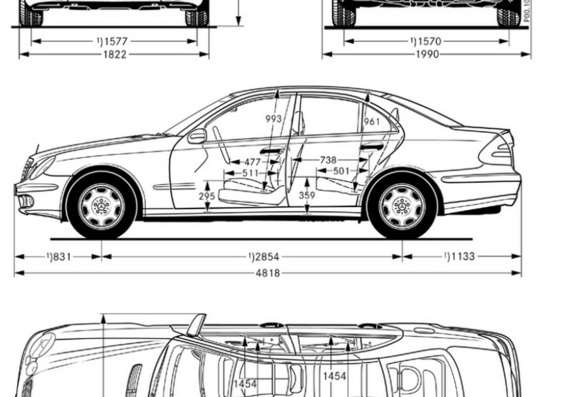Mercedes-Benz E-Klasse (Мерcедес-Бенз Е-Классе) - чертежи (рисунки) автомобиля